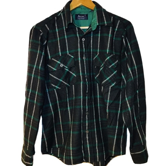 Vintage Aarons Green Maroon Plaid Flannel Shirt - Picture 1 of 5